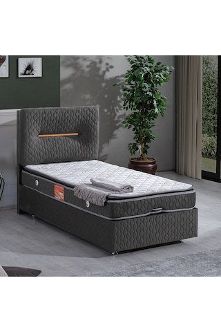 Setaymobilya Baza, Astra Tek Kişilik Baza + Başlık +Real Pedli Yatak, Antrasit