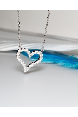 Brezza Lusso Jewelry Diamond Swarovski Taşlı Kalp Kadın Gümüş Kolye 45 CM 45 CM