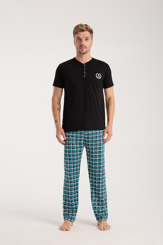 Akbeniz Erkek Düğmeli Yaka Siyah Kısa Kol Pijama Takımı
