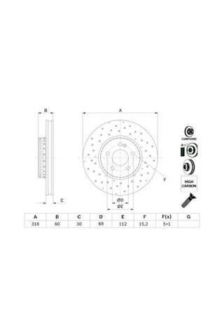 Mercedes C Serisi 205 C200d 2.1 2015-2018 Bosch Ön Disk 318mm 2 Adet
