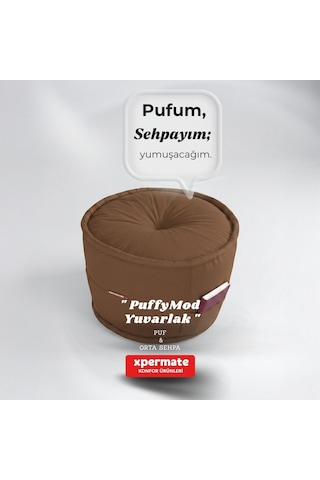 Dekoratif Yuvarlak Puf Orta Sehpa Puf 60x42 Cm Puffymod Kahverengi