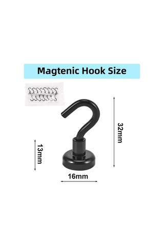 Manyetik Kancalar, 10 Adet Neodimyum Mıknatıs Kancası, 16 Mm Güçlü Manyetik Kanca, Kancalı Süper Güçlü Mıknatıslar Siyah