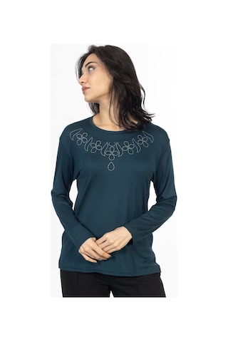 Yeni Model Taş İşlemeli Yuvarlak Yaka Likralı Anne Penye Bluz 6435-zümrüt Yeşili