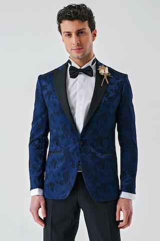 İmza Koyu Lacivert Çıkarılabilir Kırlangıç Yaka Likralı 6 Drop Slim Fit Smokin Damatlık 1001240204-Koyu Lacivert
