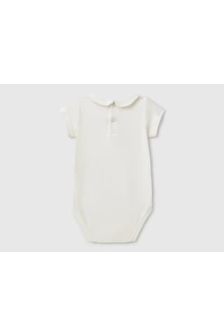 Bebek Beyaz Logo İşlemeli Çıtçıtlı Bebe Yakalı Kısa Kollu Body Beyaz