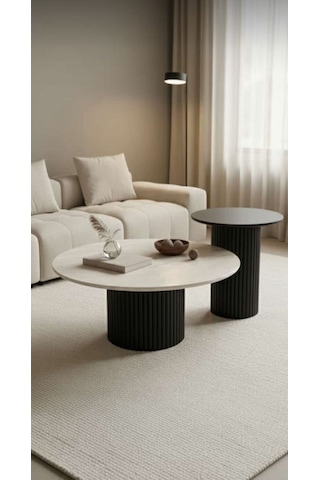 Most Bohem Orta Sehpa 2'li Set %100 Ahşap 85 Cm. Çap Siyah - Beyaz