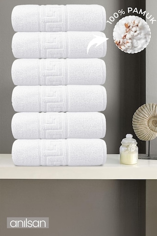 6'lı Greek El Havlusu - 50x90 Cm, 225 Gr, %100 Pamuk, Spa Ve Otel Havlusu, Günlük Kullanıma Uygun Beyaz