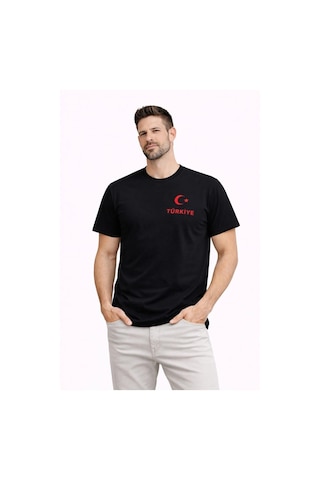 Novalisse Erkek Türkiye Ay Yıldız Baskılı Taraftar Forma T-shirt - Siyah Çoklu Renk