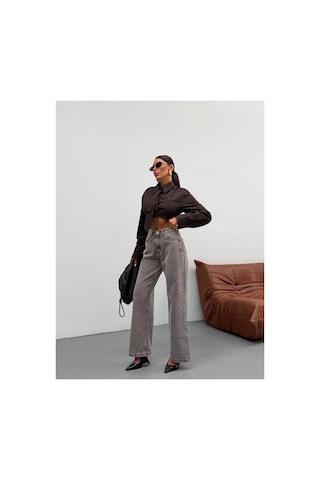 Kene Jeans Kadın Kahve Kar Yıkama Dökümlü Bol Paça Palazzo Kot/denim Pantolon Jeans Kahverengi