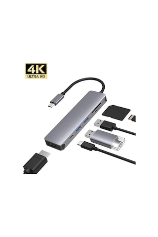 Pro Type C Adaptörü Çoklu Bağlantı Noktalı Kart Okuyucu 4k İçin 6'sı 1 Arada Usb-c Hub