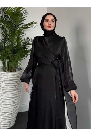 Yandan Bağlamalı Organze Abiye Siyah