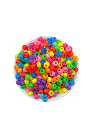 Geniş Delikli Karışık Renkli Plastik Boncuk,9x6mm Yassı Silindir Model Takı Boncuğu 25gr, 60 Adet