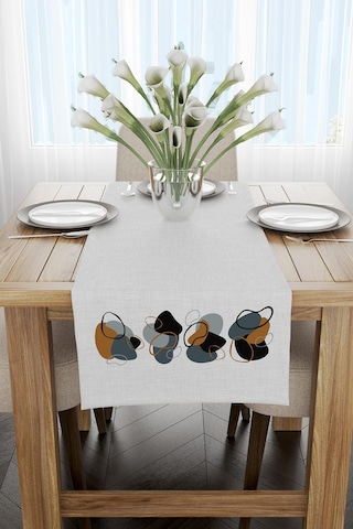 Kahverengi Lacivert Modern Soyut Desenli Dijital Baskılı Runner 4