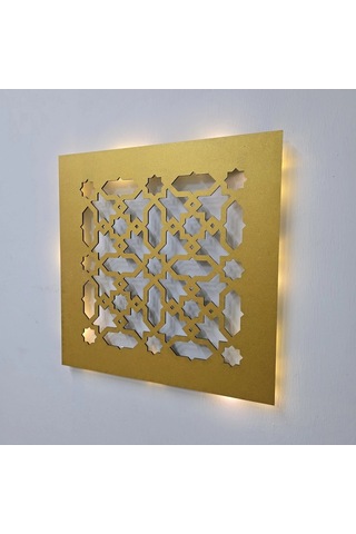 Led Işıklı Motif Tablo 2 - 30x30cm Gold