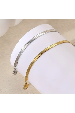 Çelik Takı Seti Bileklik İtalyan Ezme Model İkili 0.3 Mm Genişlik 17 Cm Uzunluk Ek 5 Cm Gold Gümüş Gümüş - Rose Gold