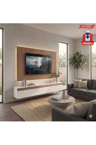 Purelıne Ledli Duvar Tv Ünitesi 140 Cm Ceviz Beyaz Beyaz-ceviz 160 Cm