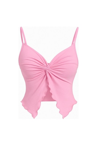 Meren Like Your Syle Pembe Ön Büküm İnce Askılı Alaçatı Crop Pembe