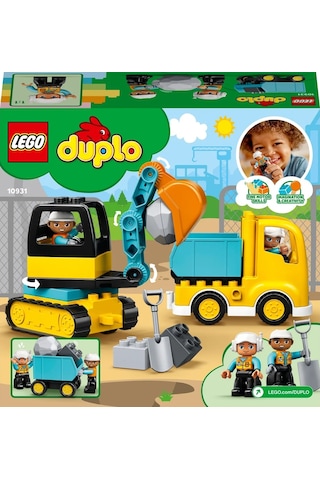LEGO® DUPLO Town Kamyon ve Paletli Kazıcı 10931 - 2 Yaş & Üzeri Çocuklar için Eğitici Oyuncak Yapım Seti (20 Parça)