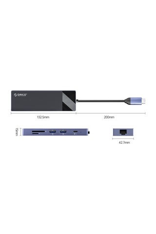 Orico Type-C PD100W HDMI 4K@30Hz RJ45 SD TF 5Gbps Type-C 4 USB-A Portlu Hub Çoklayıcı