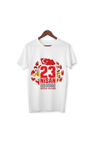 Alpşan Ticaret 23 Nisan Çocuk Bayramı Baskılı Çocuk Tişört 23 Nisan T-shirt 51 Beyaz