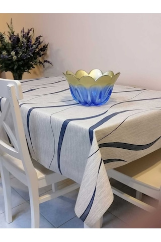 Elyaflı Pvc Muşamba - Desenli Silinebilir Masa Örtüsü 02mrl151b Mavi