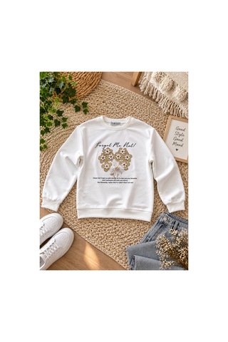 Uğur Bebe Kız Çocuk %100 Pamuk Mevsimlik Eşofman Takımı Kahverengi Geniş Paça Şık Kombin, Bağcıklı Rahat Kesim, Ekru Renk Sweatshirtlü Günlük Spor Takım, Trend Model Ekru Kahverengi Ekru Kahverengi