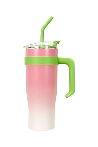 Youmex 1.2l 304 Çelik Vakumlu Isı Saklama Bardak, 6-12 Saat Isı/sıcaklık Koruma, Çubuklu Büyük Kapasite, Pembe Gradyan, El Tutuculu Araba Bardak Pembe