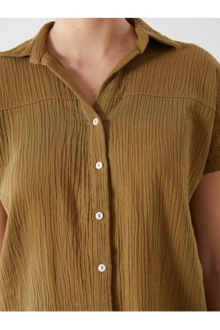 Lcwaıkıkı Classic Yeşil Loose Fit Dokulu Kadın Gömlek