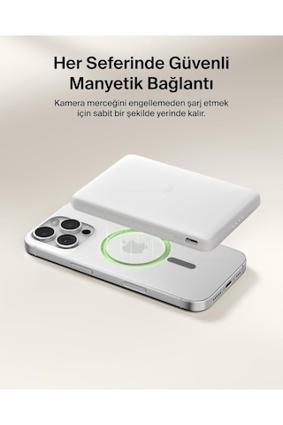 Belkin Bpd010hqwh Boostcharge 5.000 Mah Magsafe Uyumlu 15w Kablosuz Slim Powerbank - Beyaz Siyah