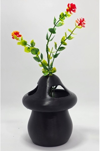 Kalemlik Siyah Sima Mantar Çiçekli Üç Gözlü Kalemlik Düzenleyici Siyah