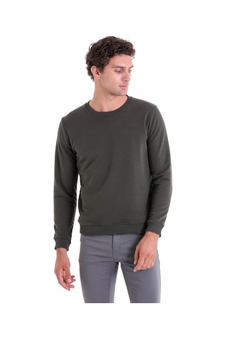 Hatemoğlu Haki Regular Fit Düz Pamuklu Bisiklet Yaka Sweatshirt Haki