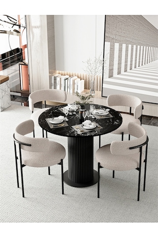 Avvio Rio 90x90 Lake Mdf Ptt Ayak Yuvarlak Mutfak Masası Takımı Yemek Masası Takımı Siyah Mermer