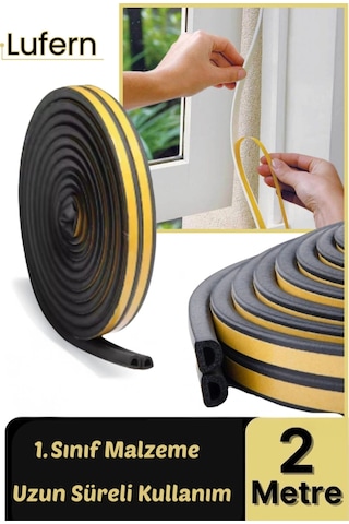2 Metre Siyah Pvc Doğrama Kapı Pencere Soğuk Geçirmez Sızdırmaz İzolasyon Fitil Yapışkanlı 1x2 2 Mt