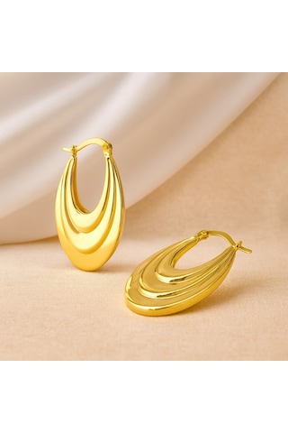 14k Altın Sallantı Oval Küpe, Halka Küpe Altın