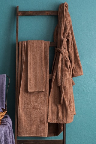 Apricitas Home Timeless Bej-lavander %100 Pamuk 6 Parça Aile Bornoz Seti Bej