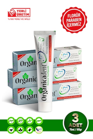 Organicadent Üçlü Koruma Doğal Diş Macunu 105gr 75ml 3 Adet Beyazlatma