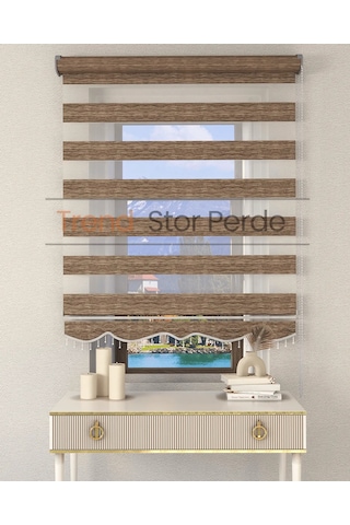 Kahve Boncuklu Zebra Stor Güneşlik Perde Opak Kahve