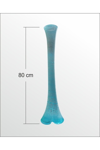 Uzun 80 Cm Çatlatma Buz Mavi Renk Su Geçirmez Canlı Çiçeklik Vazo