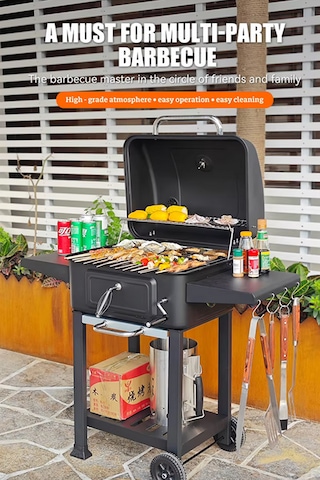 Tekerlekli Kömürlü Bbq Dökme Demir Kömürlü Mangal Fırınlı Büyük B