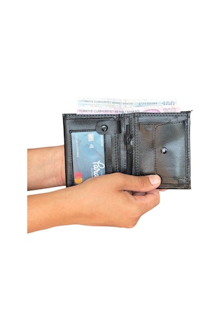 Premium Serisi Lüks Deri Özel Üretim Dikey Klasik Bozuk Para Bölmeli Erkek Cüzdanı Siyah