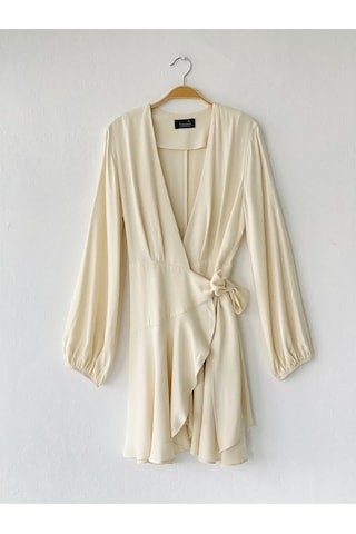 Retrobird Tasarım Ashley Kruvaze Elbise Kadın Ekru