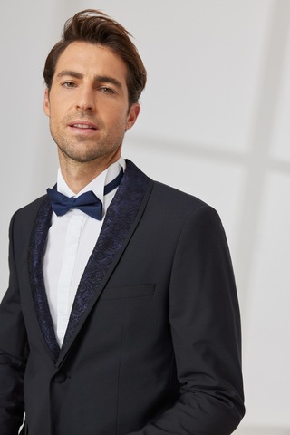 AC&Co / Altınyıldız Classics Erkek Lacivert Slim Fit Dar Kesim Çıkma Şal Yaka Yünlü Smokin Takım Lacivert