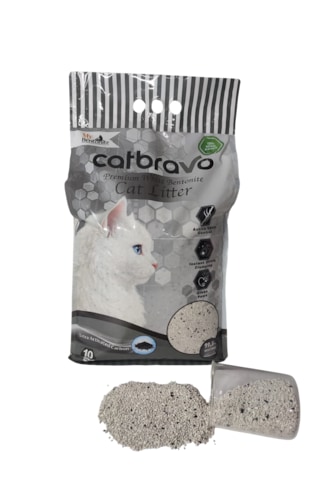 Catbravo Doğal Bentonite- Süper Topaklanan Aktif Karbonlu Kedi Kumu 10 Lt