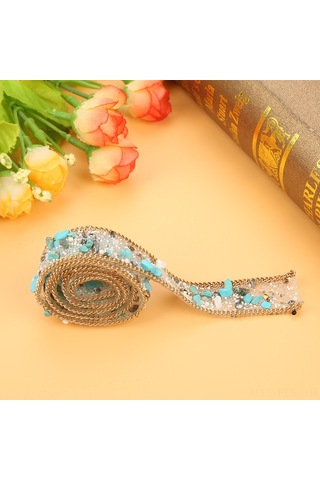 Padalink 1m Uzunlukta 2cm Geniş Mavi+altın Pırlanta+zincirli Arka Yapışkanlı烫钻, El Yapımı Giyim/ayakkabı Dekorasyon Malzemesi Mavi