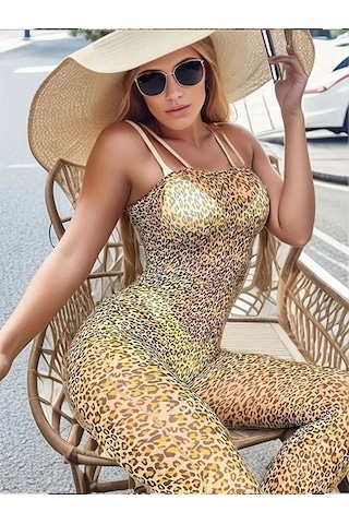 Fastieshop Leopar Desenli Ağı Açık Vücut Çorabı Renkli