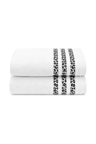2'li Banyo Havlusu Seti %100 Pamuk Leopar Collection 70x140 Cm Beyaz