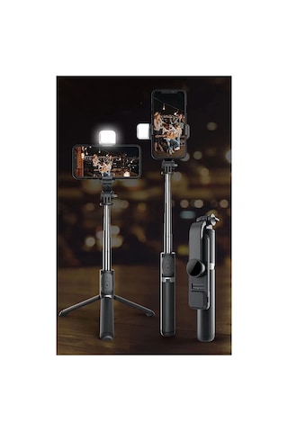 Led Işıklı Selfie Çubuğu Bluetooth Kumandalı Kablosuz Tripot Selfie Monopod Selfie Stick Siyah Bayi Depom