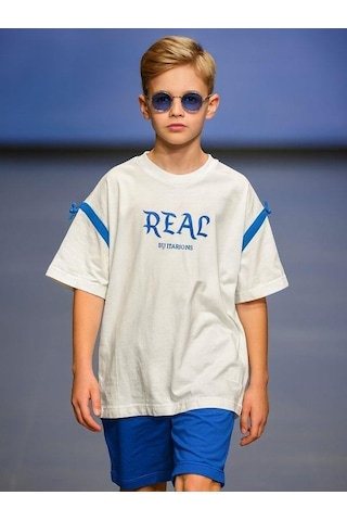 Marions Çocuk Pamuklu Real Yazılı Oversize Kalıp T-shirt-15954 Beyaz