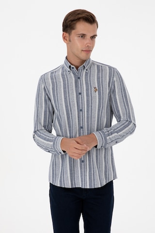 U.S. Polo Assn. Erkek Lacivert Uzun Kollu Çizgili Gömlek 50316565-VR033
