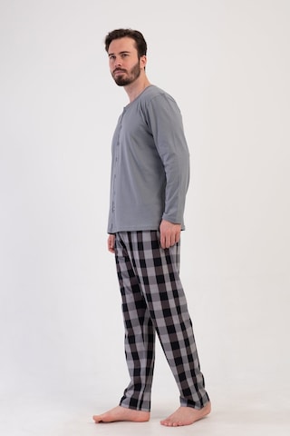 Yake Store Ceplı Erkek P.suprem Xxl Tamamı Dugmelı Uzun Kol Pıjama Takım - Gray Siyah